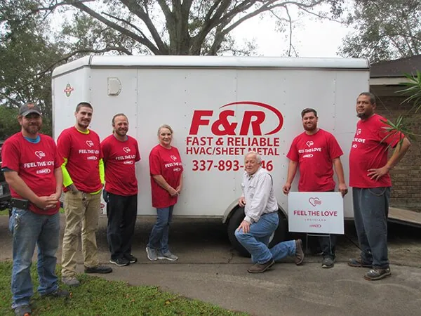 F & R Air Conditioning team at a Lennox Feel The Love installation event